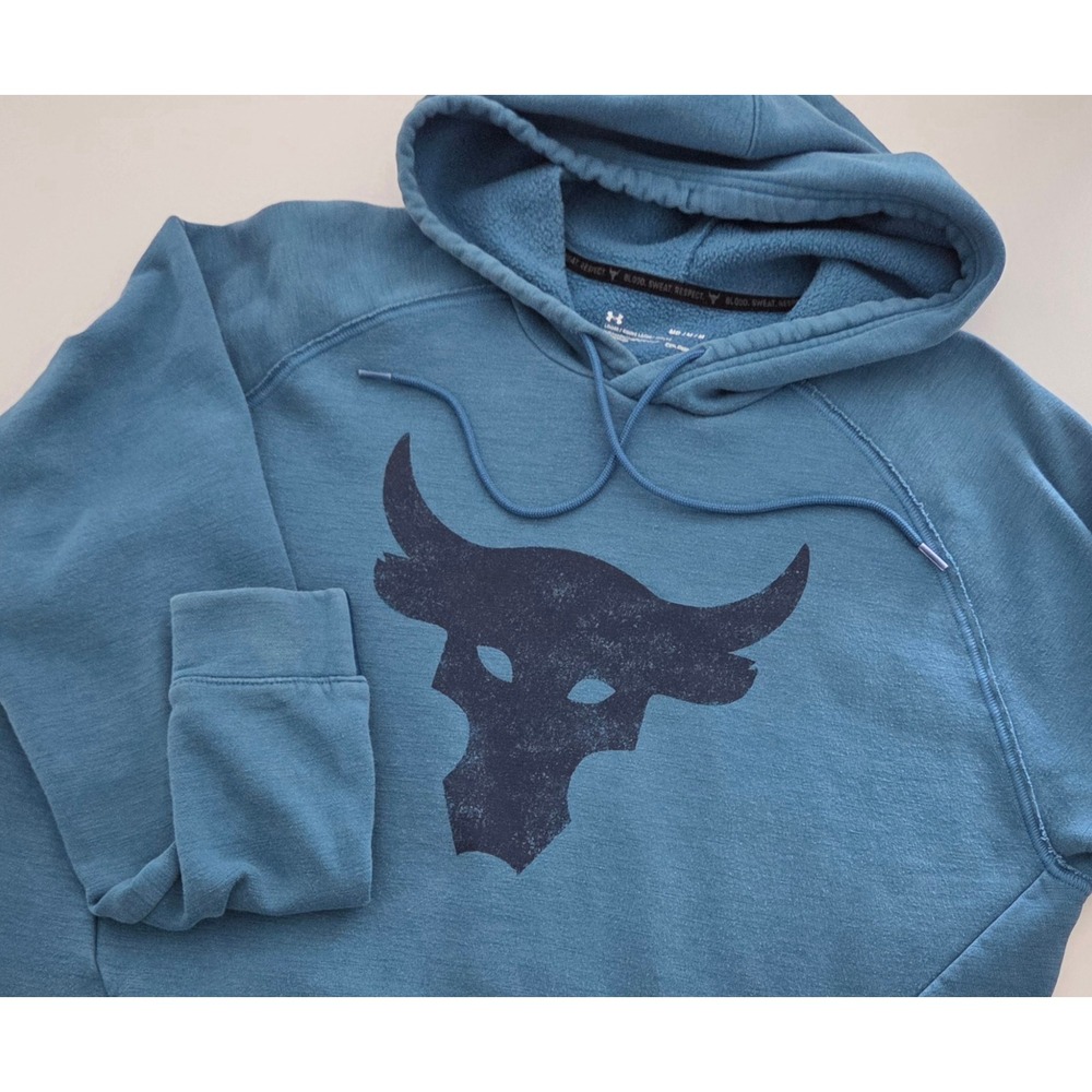 Under Armour Project Rock Hoodie Blue Brahma Bull ColdGear Mens Medium